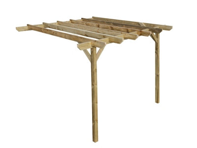 Lean to wooden garden pergola kit - Chamfered design wall mounted gazebo, 1.8m x 1.8m (Natural finish)