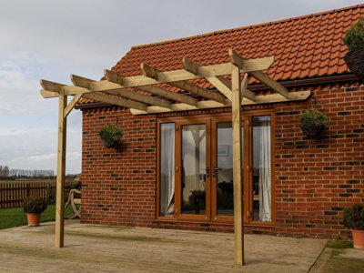 Lean to wooden garden pergola kit - Chamfered design wall mounted ...