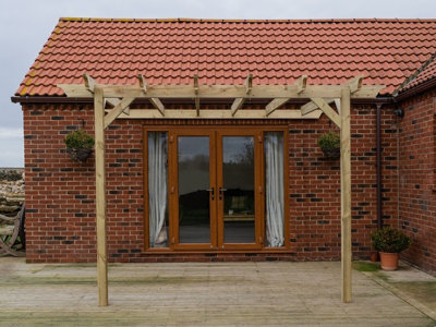 Lean to wooden garden pergola kit - Champion design wall mounted gazebo, 1.8m x 1.8m (Natural finish)