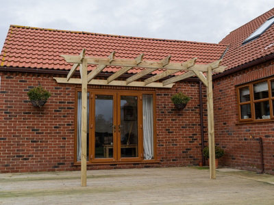 Lean to wooden garden pergola kit - Champion design wall mounted gazebo, 1.8m x 1.8m (Natural finish)