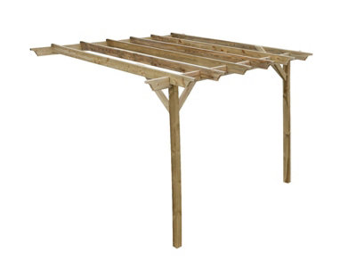 Lean to wooden garden pergola kit - Champion design wall mounted gazebo, 1.8m x 3.6m (Natural finish)