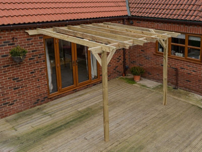 Lean to wooden garden pergola kit - Champion design wall mounted gazebo ...