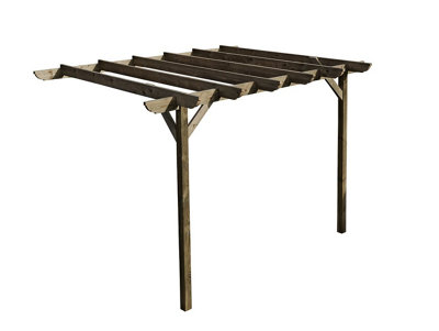 Lean to wooden garden pergola kit - Corbel design wall mounted gazebo, 1.8m x 1.8m (Rustic brown finish)
