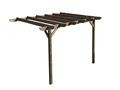 Lean to wooden garden pergola kit - Corbel design wall mounted gazebo, 3.6m x 3.6m (Rustic brown finish)