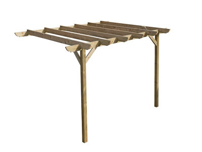 Lean to wooden garden pergola kit - Corbel design wall mounted gazebo, 3m x 4.2m (Natural finish)