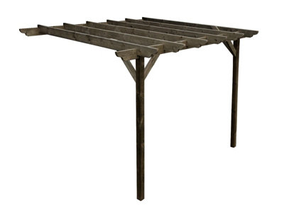 Lean to wooden garden pergola kit - Dinasty design wall mounted gazebo, 1.8m x 1.8m (Rustic brown finish)