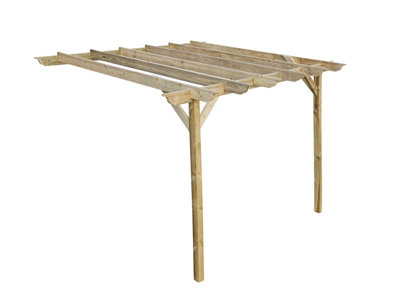 Lean to wooden garden pergola kit - Longhorn design wall mounted gazebo, 1.8m x 1.8m (Natural finish)