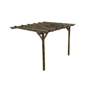 Lean to wooden garden pergola kit - Orchid design wall mounted gazebo, 1.8m x 1.8m (Rustic brown finish)