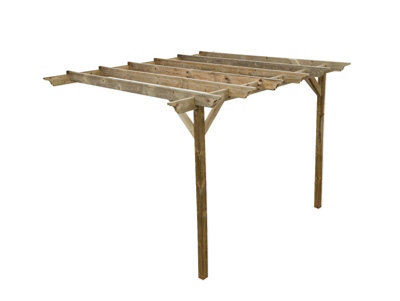 Lean to wooden garden pergola kit - Orchid design wall mounted gazebo, 1.8m x 3m (Natural finish)