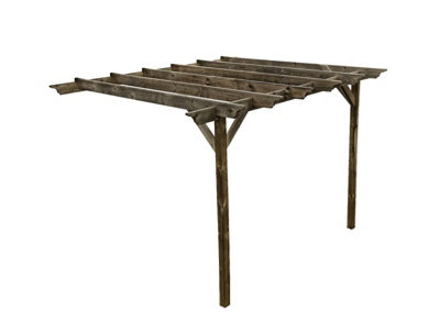 Lean to wooden garden pergola kit - Orchid design wall mounted gazebo, 1.8m x 3m (Rustic brown finish)