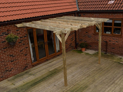Lean to wooden garden pergola kit - Orchid design wall mounted gazebo, 3.6m x 4.8m (Natural finish)