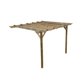Lean to wooden garden pergola kit - Orchid design wall mounted gazebo, 4.8m x 4.8m (Natural finish)