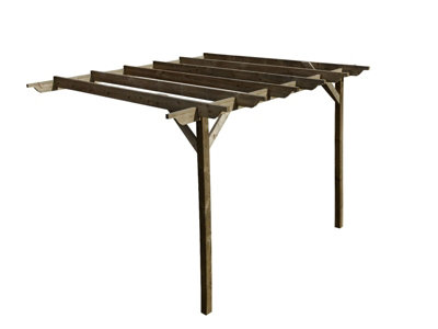 Lean to wooden garden pergola kit - Sculpted design wall mounted gazebo, 1.8m x 2.4m (Rustic brown finish)