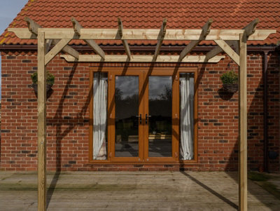 Lean to wooden garden pergola kit - Sculpted design wall mounted gazebo ...
