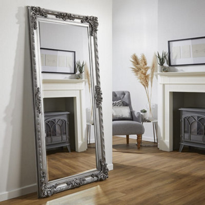 Leaner Mirror Grand Louis Rectangular Shape with Antique Silver Frame for Hanging in Bedroom - H 180cmxW 90cmxD 6.5cm