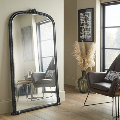 Leaner Mirror Mayfair Antique Arched Shape with Black Frame- H 173cm x W 104cmx D 4cm for Hanging in Bedroom, Entryway