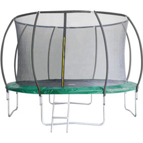 Leapfrog 12FT or 366cm Round Outdoor Trampoline with Green Padding, Internal Safety Enclosure and Ladder
