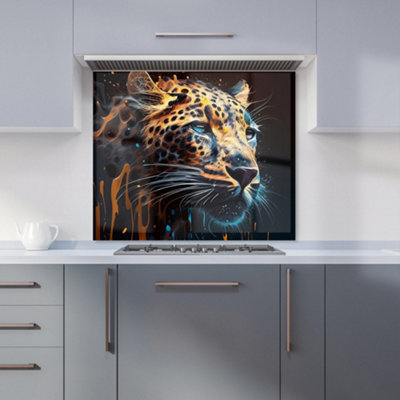 Leapoard Face Splashart, Dark Background Premium Glass Kitchen Splashback W900mm x H650mm