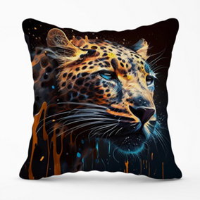 Leapoard Face Splashart On Dark Background Cushions 45cm x 45cm