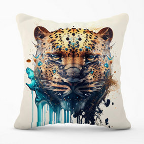 Leapoard Face Splashart On Light Background Cushions 45cm x 45cm