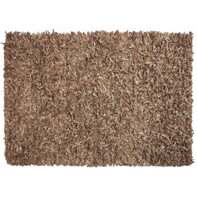 Leather Area Rug 140 x 200 cm Beige MUT