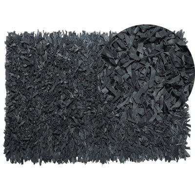 Leather Area Rug 140 x 200 cm Black MUT