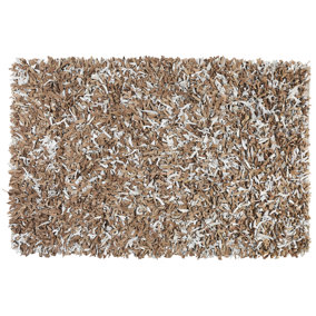 Leather Area Rug 140 x 200 cm Brown with Grey MUT