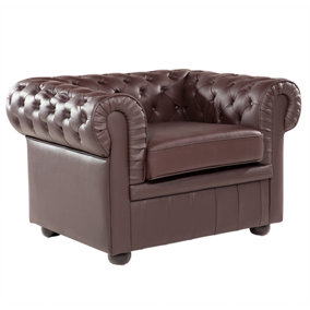 Leather Armchair Brown CHESTERFIELD
