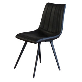 Leather Dining Chair with Armless Back and Swooping Back Legs - Set of 2 - Black