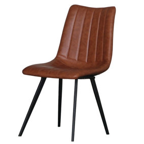 Leather Dining Chair with Armless Back and Swooping Back Legs - Set of 2 - Brown