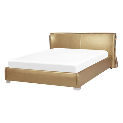 Leather EU Double Bed Gold PARIS