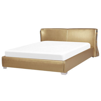 Leather EU Super King Size Bed Gold PARIS