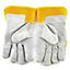 Leather Work Gloves 10.5'' Protective Wear Safety Builders Cuff Fleece Lining