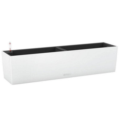 LECHUZA BALCONERA Color 80cm White Window Box, Plastic Self-watering Planter with Water Level Indicator H19 L80 W19 cm