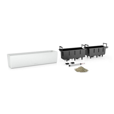 LECHUZA BALCONERA Color 80cm White Window Box, Plastic Self-watering Planter with Water Level Indicator H19 L80 W19 cm