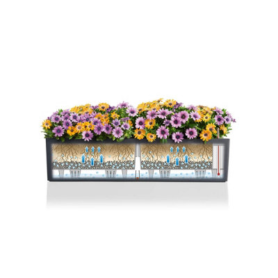 LECHUZA BALCONERA Color 80cm White Window Box, Plastic Self-watering Planter with Water Level Indicator H19 L80 W19 cm