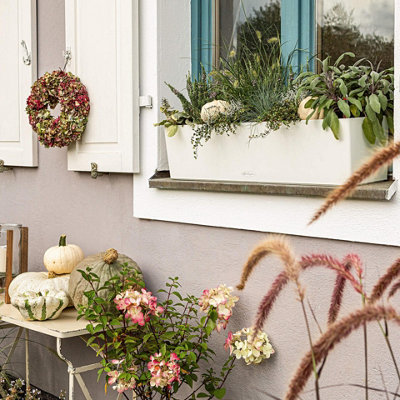 LECHUZA BALCONERA Color 80cm White Window Box, Plastic Self-watering Planter with Water Level Indicator H19 L80 W19 cm