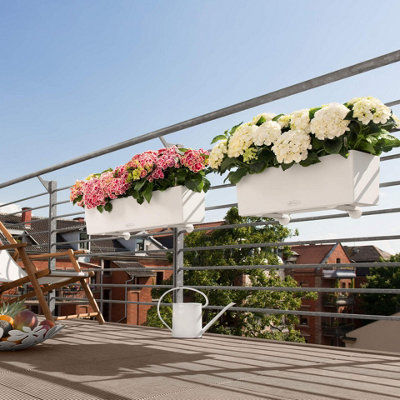 LECHUZA BALCONERA Color 80cm White Window Box, Plastic Self-watering Planter with Water Level Indicator H19 L80 W19 cm