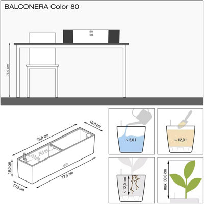 LECHUZA BALCONERA Color 80cm Window Box, Coral Red Plastic Self-watering Planter with Water Level Indicator H19 L80 W19 cm