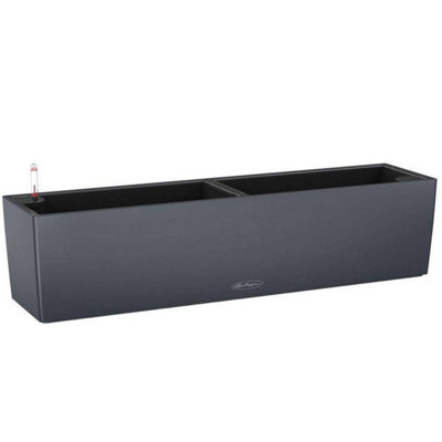 LECHUZA BALCONERA Color 80cm Window Box, Slate Grey Plastic Self-watering Planter with Water Level Indicator H19 L80 W19 cm