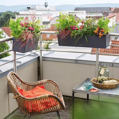 LECHUZA BALCONERA Color 80cm Window Box, Slate Grey Plastic Self-watering Planter with Water Level Indicator H19 L80 W19 cm