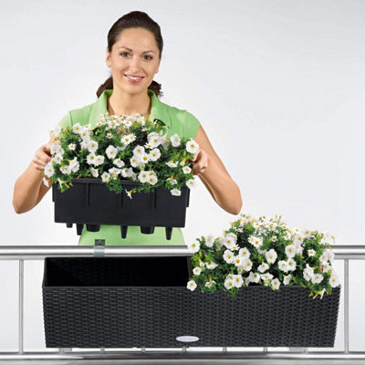 LECHUZA BALCONERA Color 80cm Window Box, Slate Grey Plastic Self-watering Planter with Water Level Indicator H19 L80 W19 cm
