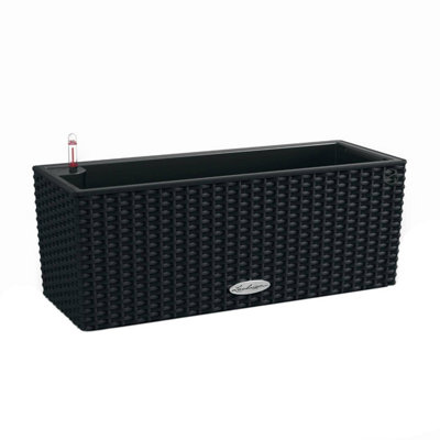 LECHUZA BALCONERA Cottage 50cm Long Graphite Black Plastic Self-watering Planter with Water Level Indicator H19 L50 W19 cm