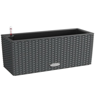 LECHUZA BALCONERA Cottage 50cm Window Box, Granite Grey Plastic Self-watering Planter with Water Level Indicator H19 L50 W19 cm