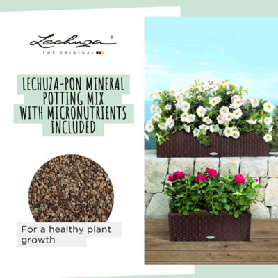 LECHUZA BALCONERA Cottage 80 Mocha Self-watering Planter with Substrate and Water Level Indicator H19 L80 W19 cm, 12L