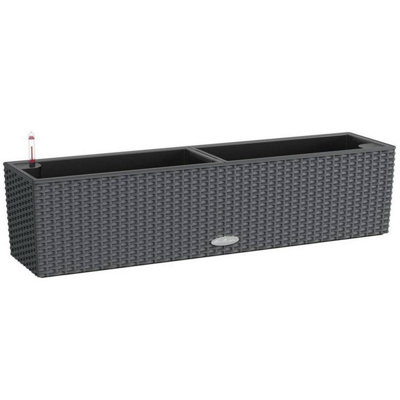 LECHUZA BALCONERA Cottage 80cm Window Box, Granite Grey Plastic Self-watering Planter with Water Level Indicator H19 L80 W19 cm
