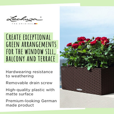 LECHUZA BALCONERA Cottage 80cm Window Box, Light Grey Plastic Self-watering Planter with Water Level Indicator H19 L80 W19 cm