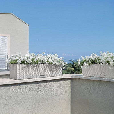 LECHUZA BALCONERA Cottage 80cm Window Box, Light Grey Plastic Self-watering Planter with Water Level Indicator H19 L80 W19 cm