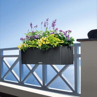 LECHUZA BALCONERA Cottage 80cm Window Box, Light Grey Plastic Self-watering Planter with Water Level Indicator H19 L80 W19 cm