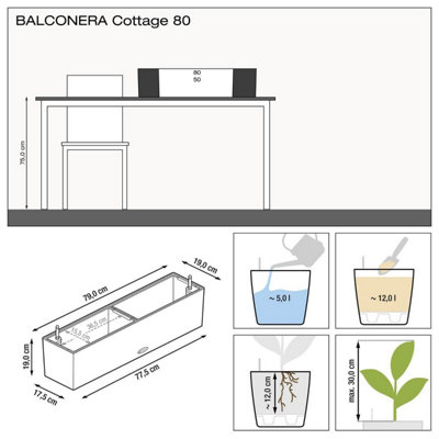 LECHUZA BALCONERA Cottage 80cm Window Box, Mocha Brown Plastic Self-watering Planter with Water Level Indicator H19 L80 W19 cm